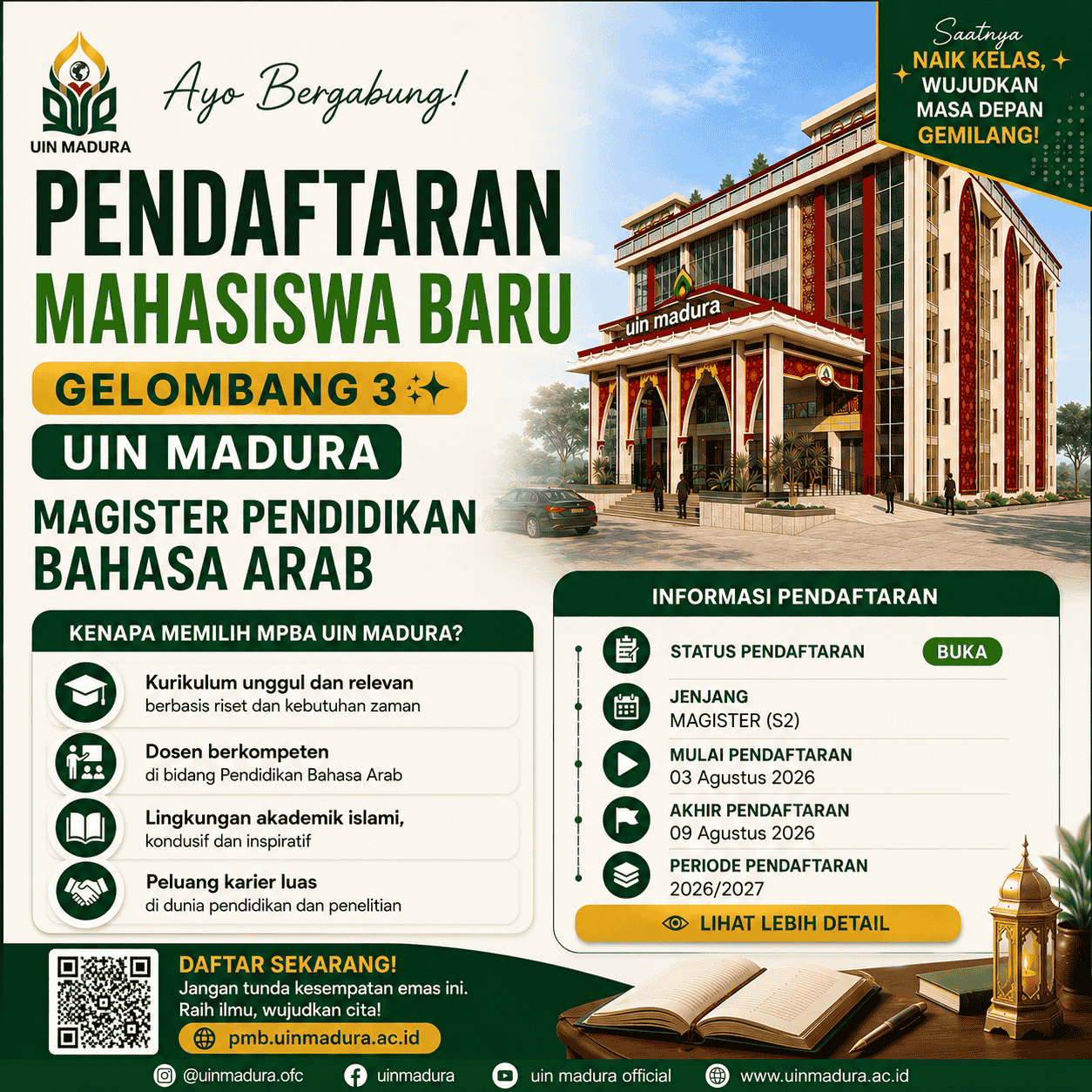 Pendaftaran Mahasiswa Baru Program Studi Magister Pendidikan Bahasa Arab UIN Madura Gelombang III Tahun Akademik 2026-2027
